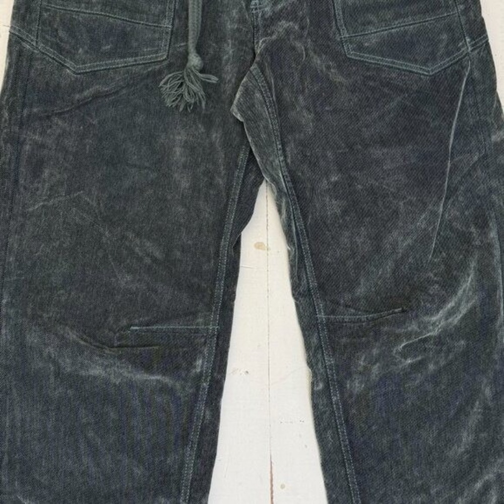 Free People Flocked Moxie Barrel Jeans Mt Green Blue Low Slung Velvet 31 NWOT - Picture 9 of 11